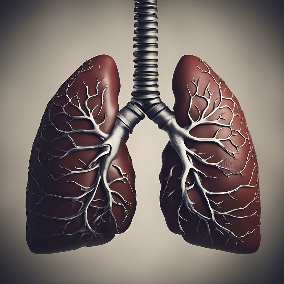 Human lungs with veins. 3D illustration. Vintage style toned